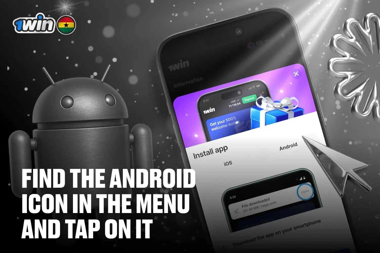 find the android icon in the menu and tap on it